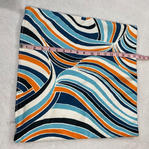 Abstract Wave Pattern Pillow Covers (2) For 18" Inserts - Blue/Orange/White - Picture 4 of 4